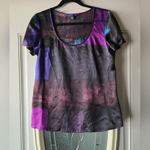 Banana Republic 100% Silk Abstract Print Top Purple Black ~Size Small